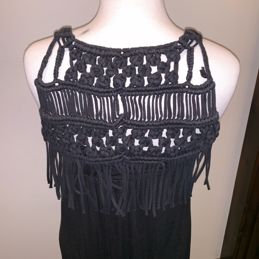 Free People Woo Black Macrame Maxi Dress